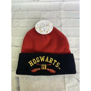 Harry Potter Hogwarts Crest Logo Spell Out Knit Cuff Pom Beanie Hat Cap Adult